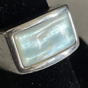 Bold Silver Statement Ring with a Milky Aqua Pearlescence Front Really Nice